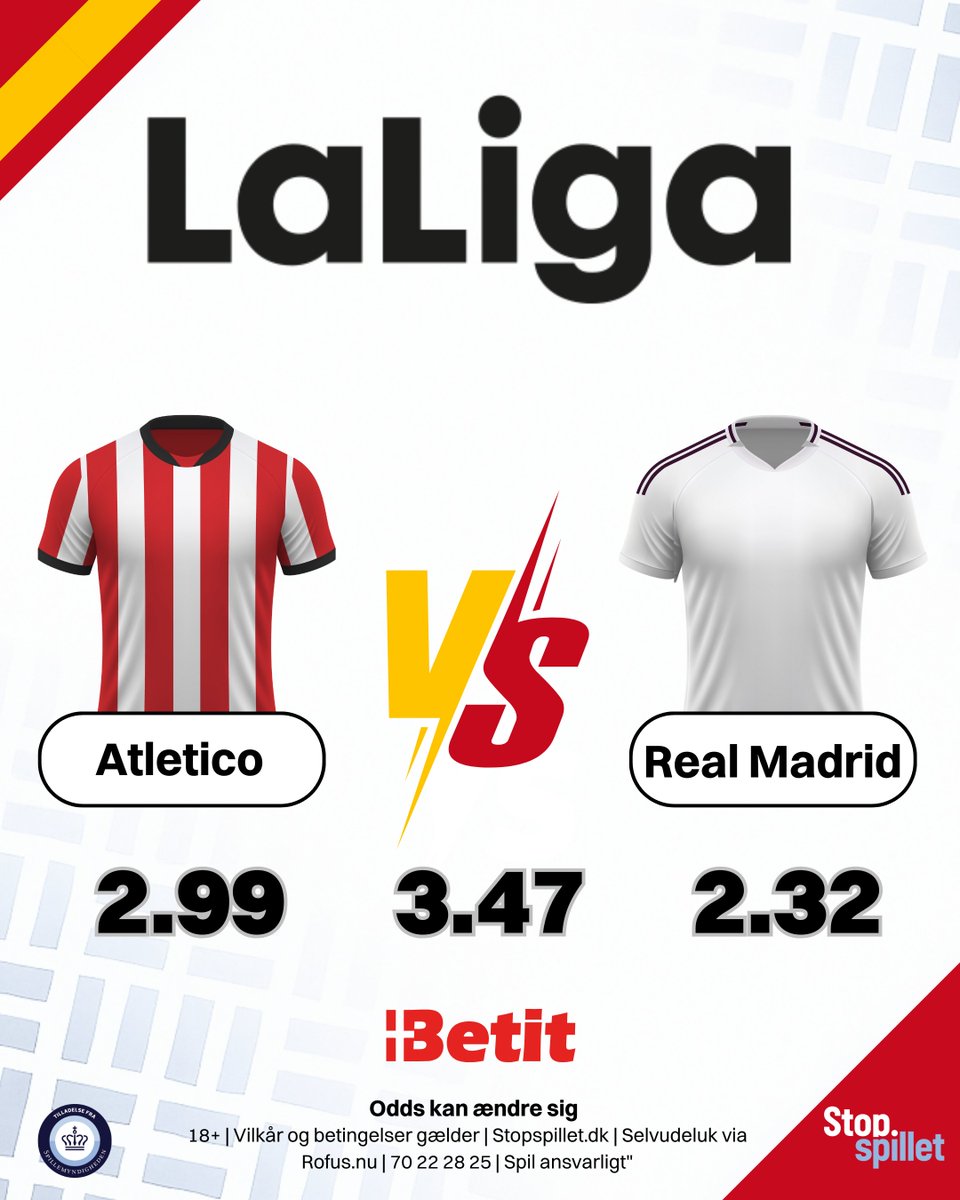 🔥 STOROPGØR I LALIGA! 🔥
Alt står på spil når Atletico tager imod Real Madrid i et klassisk derby 💥
