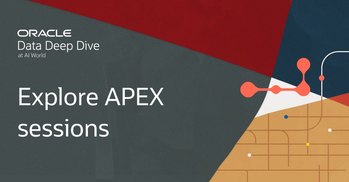 maheshbeedubail's tweet image. Catch the @OracleAPEX team at Data Deep Dive at Oracle #AIWorld to level-up your knowledge of the latest and upcoming APEX features, spanning integration with AI and Oracle Cloud services. Learn more: social.ora.cl/6013Adt2c