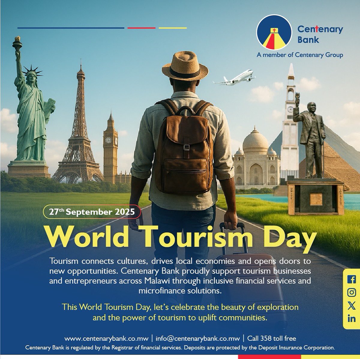 Happy World Tourism Day 

Centenary Bank proudly supports tourism businesses and entrepreneurs across Malawi through inclusive financial services and micro finance solutions.