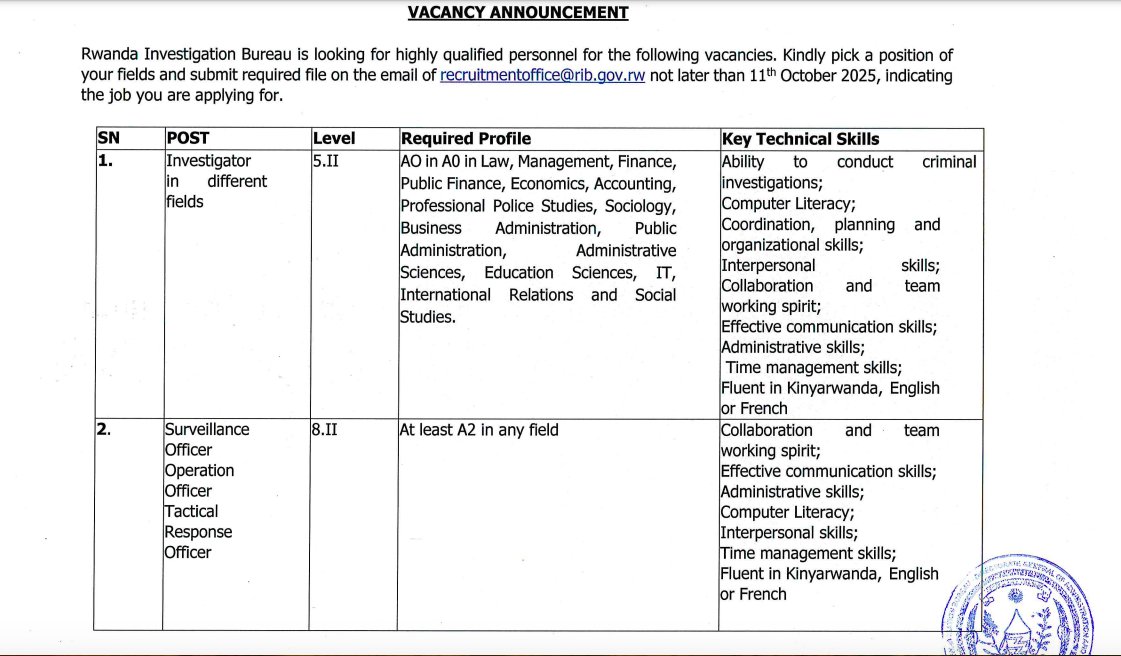 AYA MAHIRWE SE MWAYAMENYE? MURI RIB HARIYO AKAZI NIMWEGERANYE IBISABWA - AMAHIRWE MASA KU BANTU BACU TURABAKUNDA 
<a href="/RIB_Rw/">Rwanda Investigation Bureau</a> <a href="/Murangira_BT/">MURANGIRA B. Thierry</a>