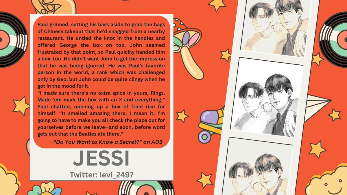 🎸WRITER SPOTLIGHT🥁

Our head mod and writer, Jessi!

🎶 Twitter: <a href="/levi_2497/">Jessi⁷ | AOT & K-Pop Candles in my BigCartel shop!</a> 
🎤 “My favorite Beatles’ song changes often, but right now it’s She’s Leaving Home, and my favorite Beatle is Paul!”