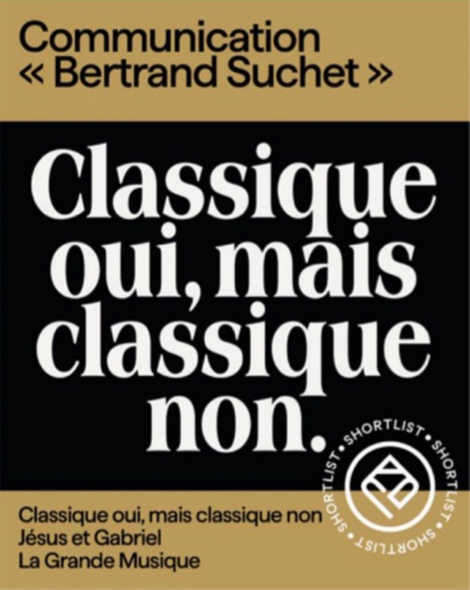 EmmanuelRials's tweet image. La shortlist de la 56e édition du @clubdesda attribuée à @JesusEtGabriel_ pour la campagne presse de @LaGrdeMusique notre radio de musique classique. Bravo et merci à Gabriel Gaultier. Sébastien Pierre et Olivier Camensuli.
