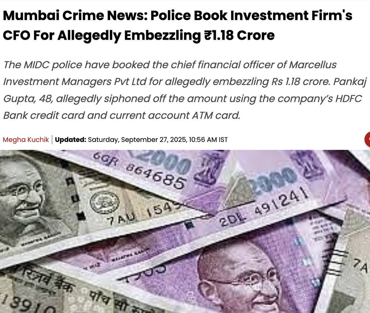 ravihanda's tweet image. CFO of @MarcellusInvest, Saurabh Mukherjea&apos;s firm, caught stealing over 1 crore from the company. 

If these guys have such a corrupt CFO and it takes them months to see something happening in their own firm - how can they pick winning stocks.