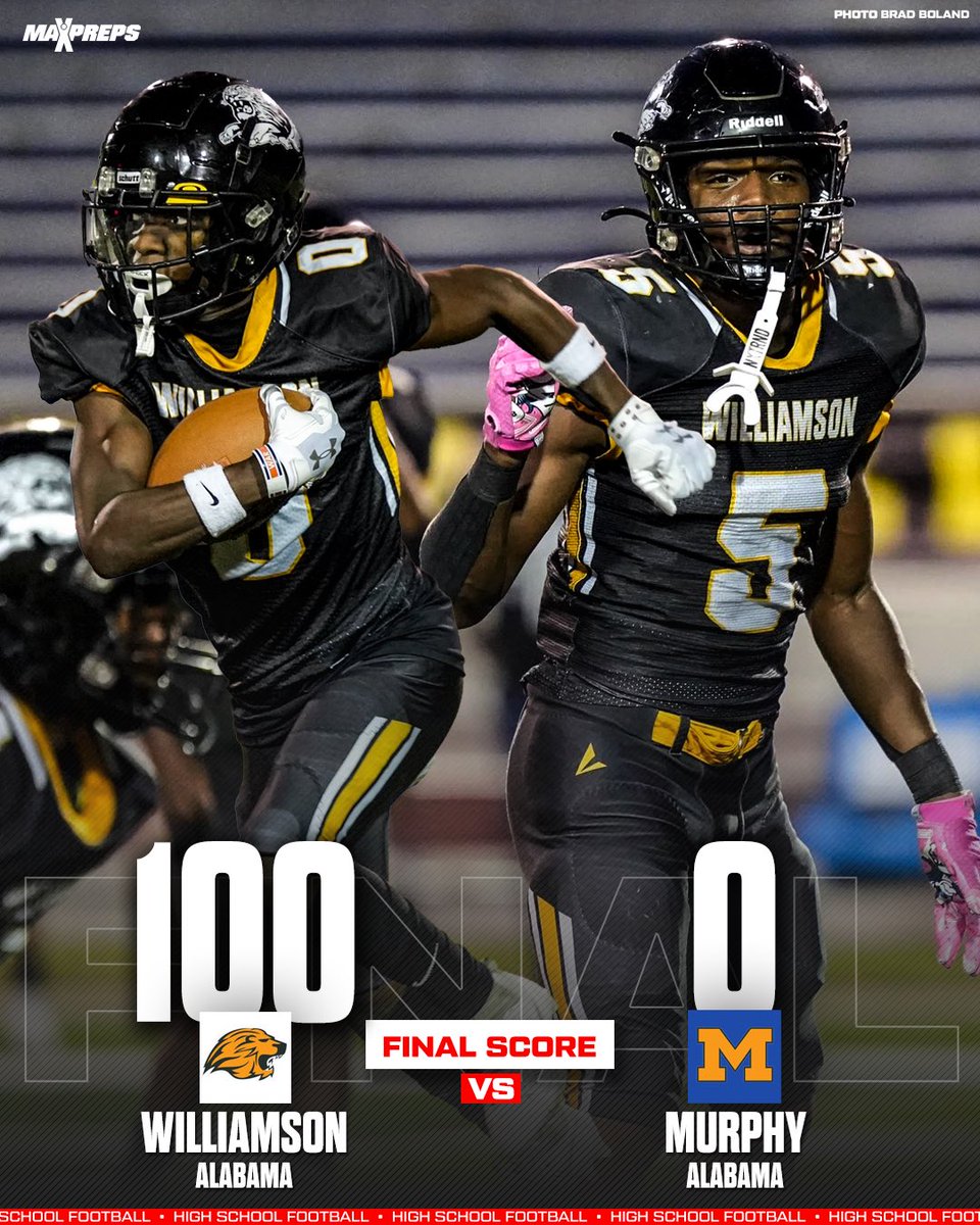 Denying a running clock is diabolical. 🥀🤯

Williamson (AL) beat Murphy (AL) 100-0 in what sounds more like a legal case 💀 and became the first Alabama high school football team to hit the century mark in 75 years 👀

maxpreps.com/news/NJwA3rEyc…