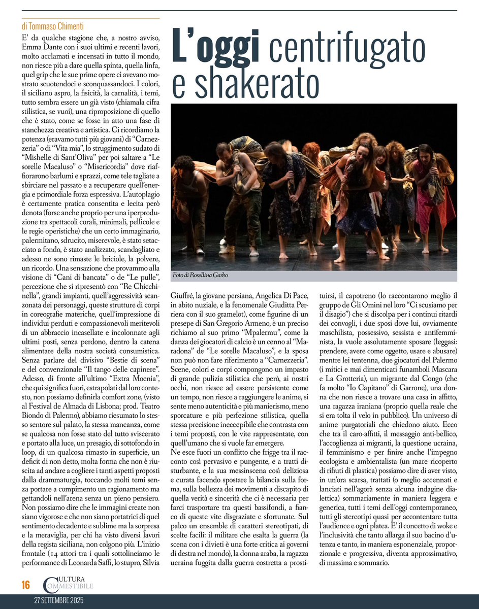 La #recensione su #extramoenia #emmadante #tommasochimenti #culturacommestibile #teatro #lisbona