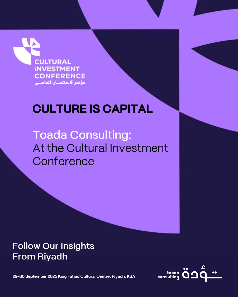 ToadaConsulting's tweet image. Toada partners with Mung Investments at the Cultural Investment Conference (CIC) in Riyadh (Sept 29-30). Under HRH Crown Prince patronage, we align with the Ministry of Culture and Vision 2030 to drive economic growth. #Toada #Vision2030 #CulturalInvestmentConference #KSA
