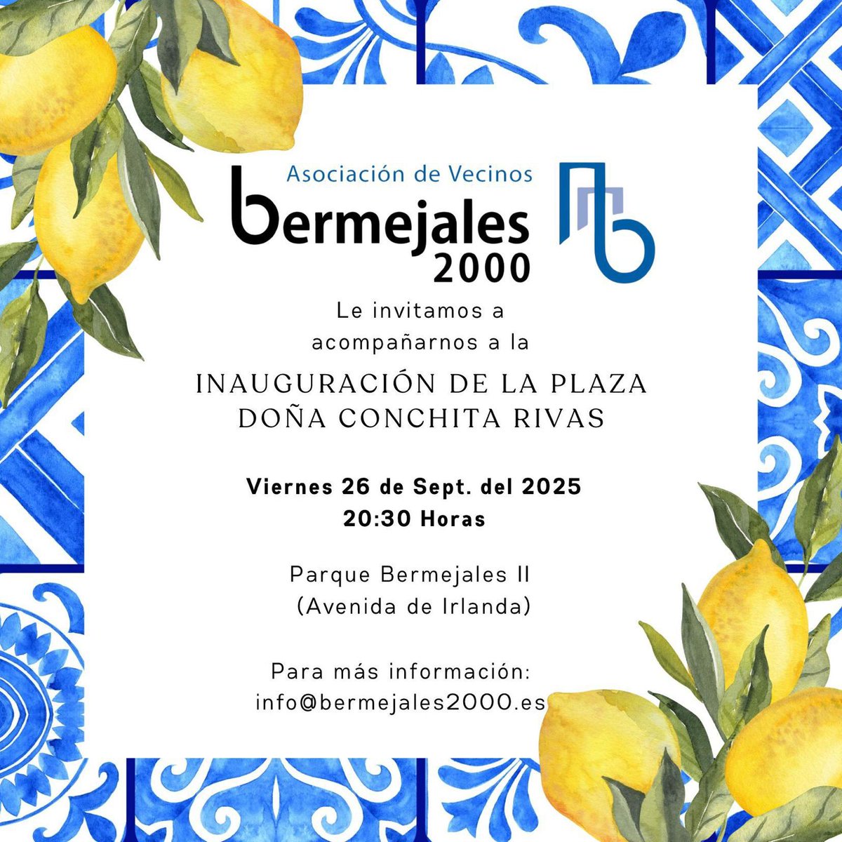 Día muy especial para el movimiento vecinal independiente de Sevilla, y en especial para los amigos de <a href="/bermejales2000/">AVV Bermejales 2000</a>, 👉 quedó inaugurada la Plaza Conchita Rivas, un merecido reconocimiento a una líder valiente que siempre ha luchado por su barrio.

¡Felicidades Conchita!💪😘