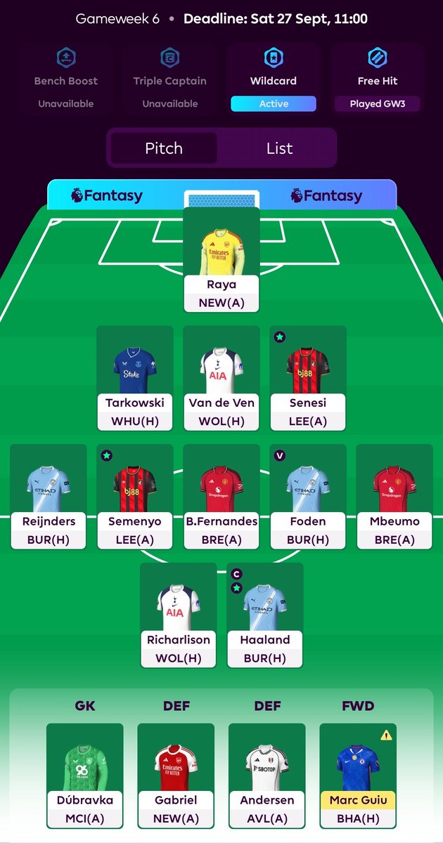 FPL_FM's tweet photo. Game week 6 - wildcard locked 🔒 

0.7 left in the bank an dont plan on making a transfer till GW8 

Hopefully a green arrow this week! https://t.co/fMXQnkO6Df