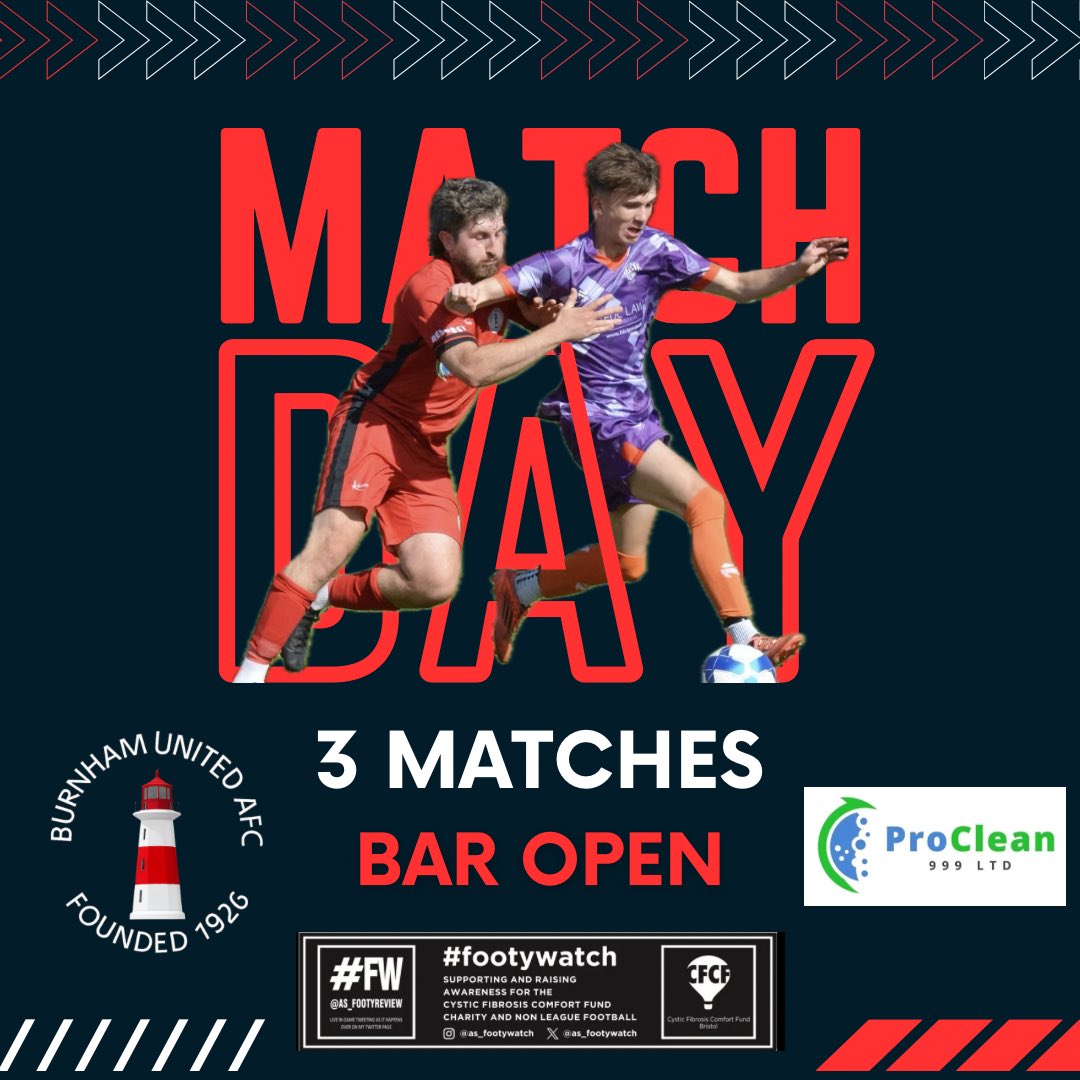 BurnhamUnited's tweet image. MATCH DAY: It’s three more Saturday fixtures 💪🏼 two at Home &amp;amp; a Butlins away day

1️⃣ @AfcMinehead (A)
®️ @Mallet_AFC (H)
🅰️ @worler (H)

3pm KO’s with bar open all day 🍻 

#Seasiders | #FW | ProClean999