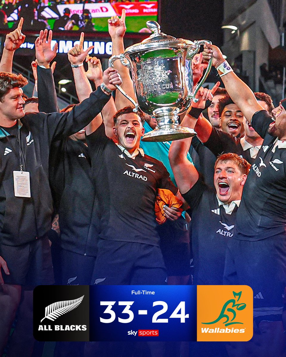 SkySportsRugby's tweet image. The All Blacks held off the Wallabies to retain the Bledisloe Cup and keep their unbeaten Eden Park streak 👏