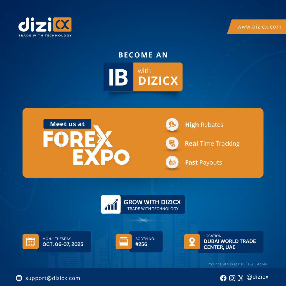 dizicx's tweet photo. 🚀 Heading to Forex Expo Dubai 2025?
Let’s connect at Booth No. 256! 🤝
Join Dizicx and explore:
✔️ Partner Opportunities
✔️ Real-Time Tracking
✔️ Reliable Payout Support

📅Oct 6–7 |📍Dubai World Trade Center

#Dizicx #ForexExpo2025 #ForexExpoDubai #Booth256 #TradeWithTechnology https://t.co/ngqDn5HPHA