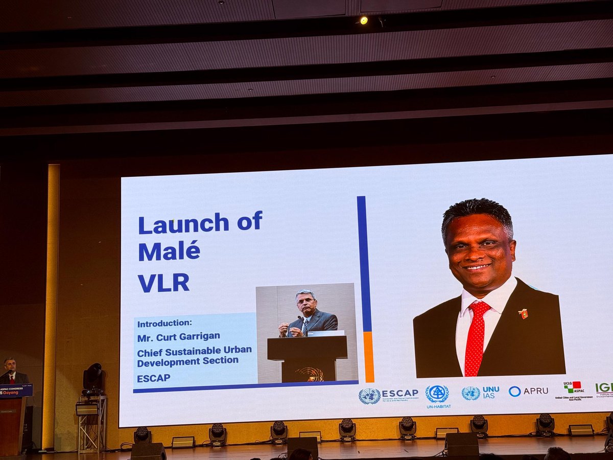 MaleCitymv's tweet photo. A historic milestone for Malé City at the UCLG ASPAC Congress in Goyang with the launch of its first Voluntary Local Review (VLR), alongside the Mayors Academy graduation.

Mayor @adamazim, championing sustainability, lays the foundations for a strategic vision, to drive sustainability within Malé City Council.

@attuareesh #aishathnazima 
@ICLEI @UNESCAP