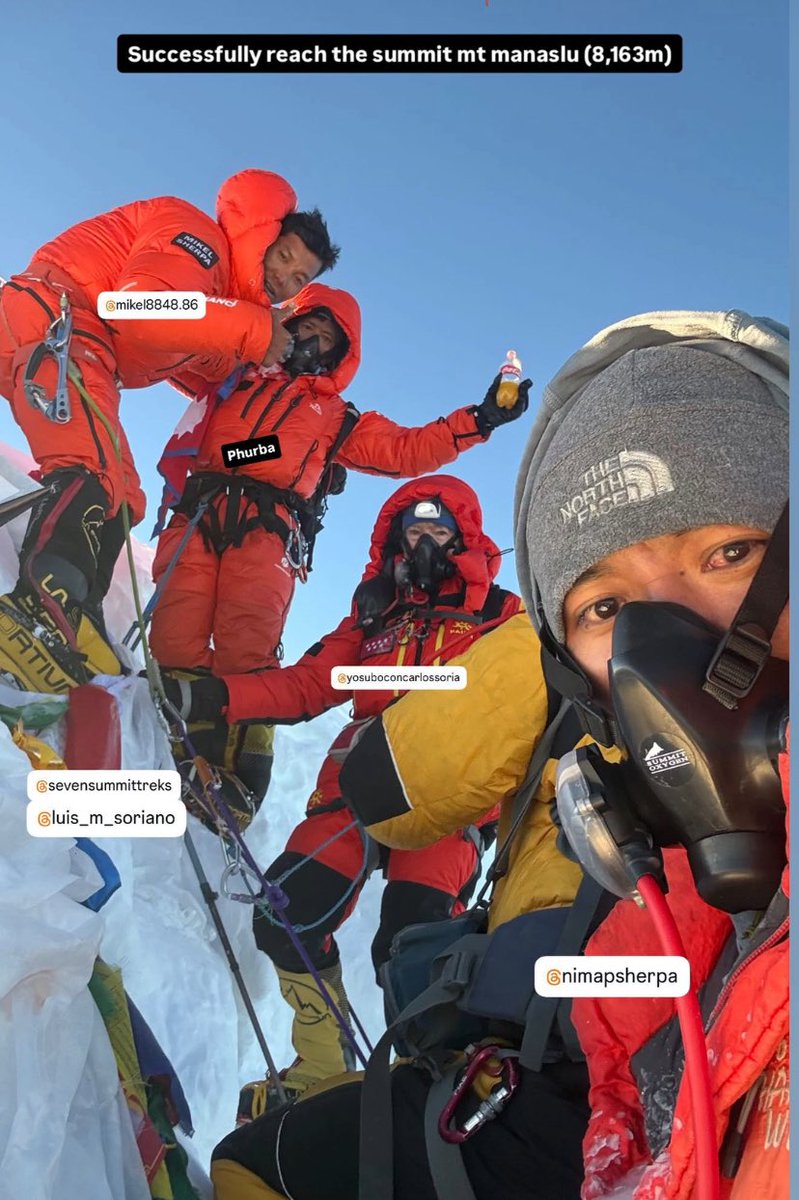 k2 (@krisannapurna) on Twitter photo Manaslu: descenso ok
Carlos Soria y equipo acaban de llegar al Campo Base!
Sebas <a href="/sebas_alvaro/">Sebastian Alvaro</a> acaba de informame. Gracias Sebas!
Foto: Nima P Sherpa Manaslu: descenso ok
Carlos Soria y equipo acaban de llegar al Campo Base!
Sebas <a href="/sebas_alvaro/">Sebastian Alvaro</a> acaba de informame. Gracias Sebas!
Foto: Nima P Sherpa
