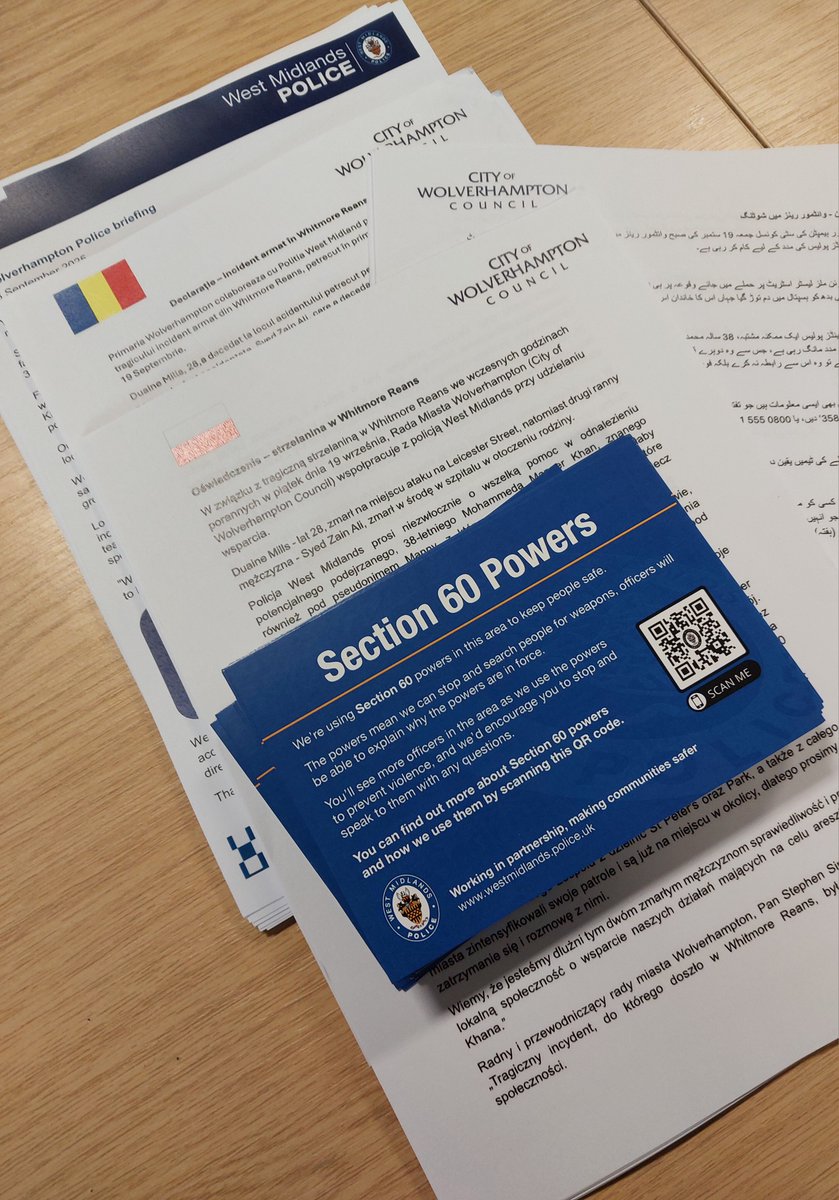 PCSO's will be out and about around the Whitmore Reans giving out leaflets today regarding the recent shootings and explaining Section 60 Powers.#neighbourhoodpolicing #communityengagement.