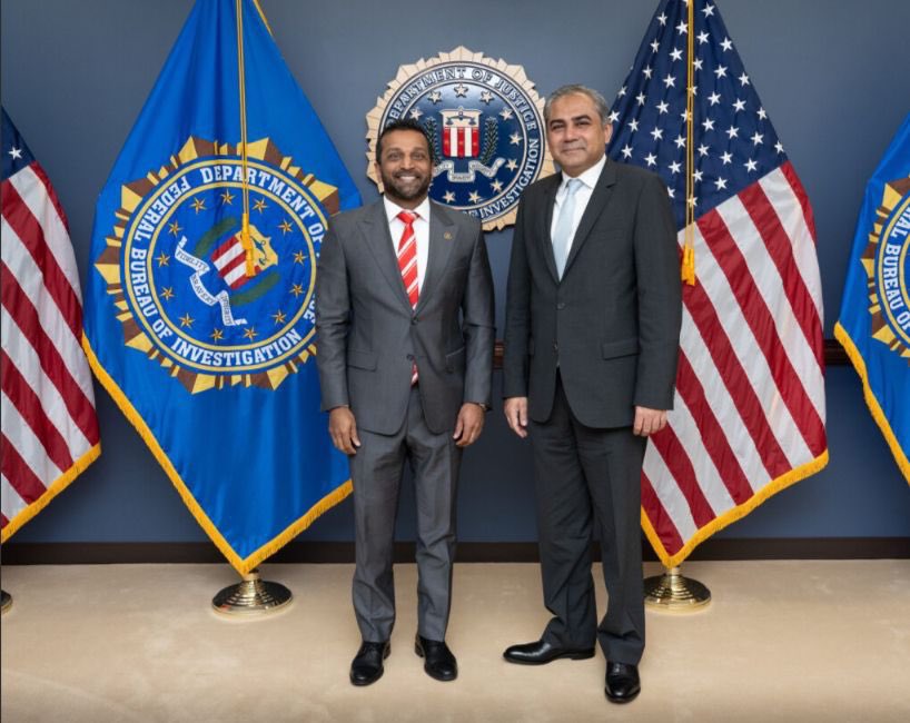 Horus505's tweet photo. Washington, D.C.: Mohsin Naqvi met FBI Director Kash Patel to discuss cooperation on illegal immigration, counter-terrorism, and officer exchange programs. He praised Director Patel’s professionalism and vision, reaffirming commitment to stronger partnership. https://t.co/onHBPYmkEd