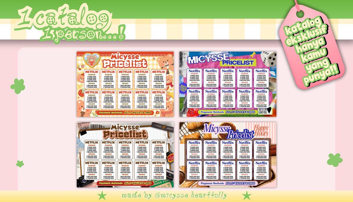 micysse's tweet image. help repost? thankyou!
HAAI! spesial hari ini ada KATALOG PL 1C1P ⭐️ eksklusif untuk 1 orang! PL nya suitable untuk semua spess yaa (app prem, robux, sosneeds, dll) bisa langsung take sekarang jugaa! 😆
scroll for more! &lt;kode &amp; harga cek alt&gt;
#zonauang #zonaba edit pl pricelist