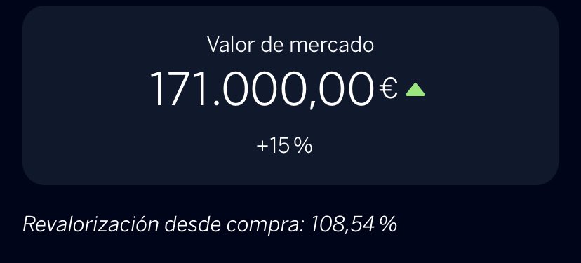 La tremenda fumada que se mete la app del BBVA para valorar un inmueble es increíble. 

Que ojalá eh, pero hay que ser realista en esta vida y hacer planes teniendo en cuenta esos números no me haría ningún bien.

Creo que por 140k si que la podría vender relativamente rápido.