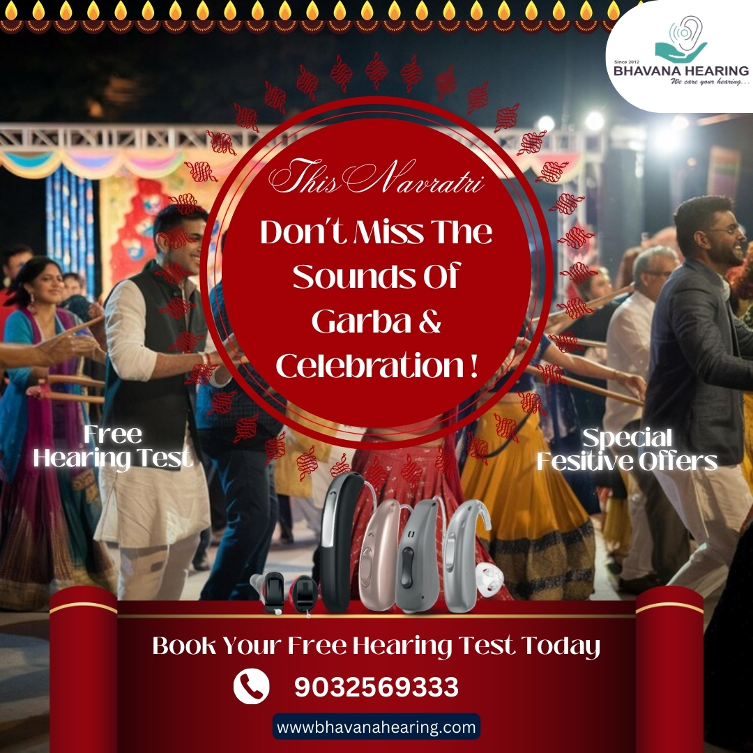 Navratri is for joy, colors &amp; sounds – don’t miss any of them! 🌟
.
.
#Navratri2025 #GarbaNights #BhavanaHearing #FestivalOfSounds #CelebrateWithHearing #FreeHearingTest #SpecialFestiveOffers #GarbaCelebration #HealthyHearing #NavratriVibes #DontMissTheSound #HearingCare
