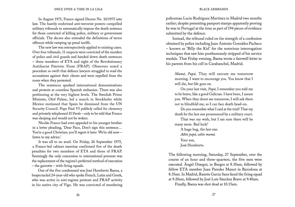 On this morning 50 years ago, five men were led from their cells and executed by firing squad — the last use of the death penalty in Spain.

That chilling Saturday morning forms the backdrop to chapter one of 𝑶𝒏𝒄𝒆 𝑼𝒑𝒐𝒏 𝒂 𝑻𝒊𝒎𝒆 𝒊𝒏 𝑳𝒂 𝑳𝒊𝒈𝒂.