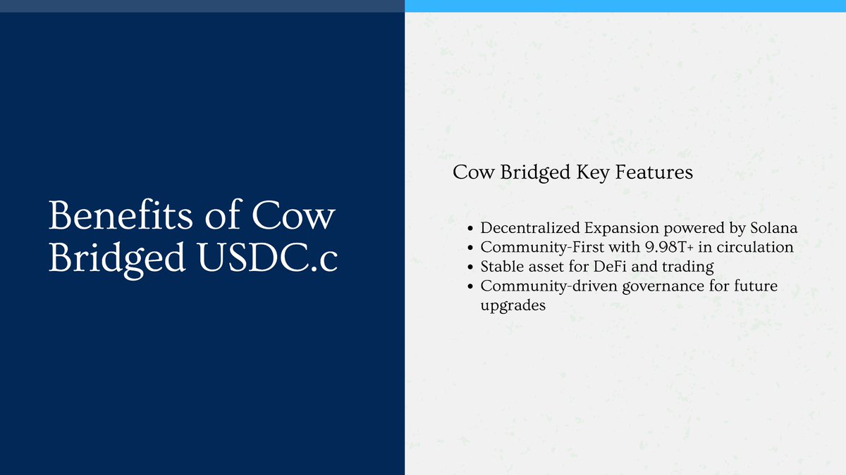 cowsbridged's tweet photo. 🐄 Cow Bridged Key Features 🔑  $USDC.c #USDC.c #CowBridged #CryptoCommunity #CoinMarketCap #Coingecko #invest #investing #business #trade #CryptoTrading #Viral #Trending #TrendingNow #Solana #Dex #DeFi #Altcoins #wallet #ElonMusk $ElonMusk #Bitcoin $Airdrop #Airdrop #faucet https://t.co/bj1vS5u53x