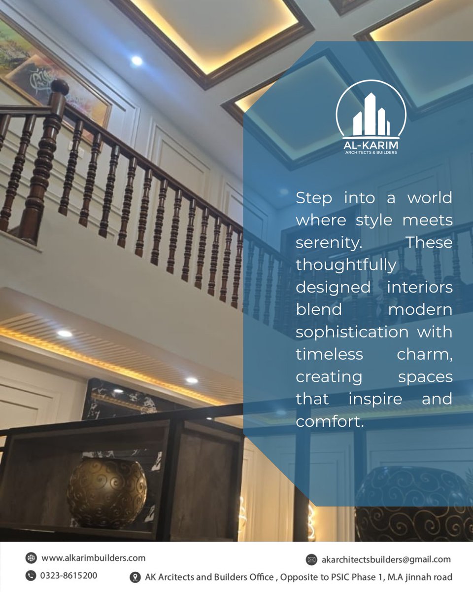 Where Style Meets Serenity
At Al-Karim Architects &amp; Builders, we create interiors that blend modern sophistication with timeless charm. Every corner is designed to inspire comfort, elegance, and luxury living.