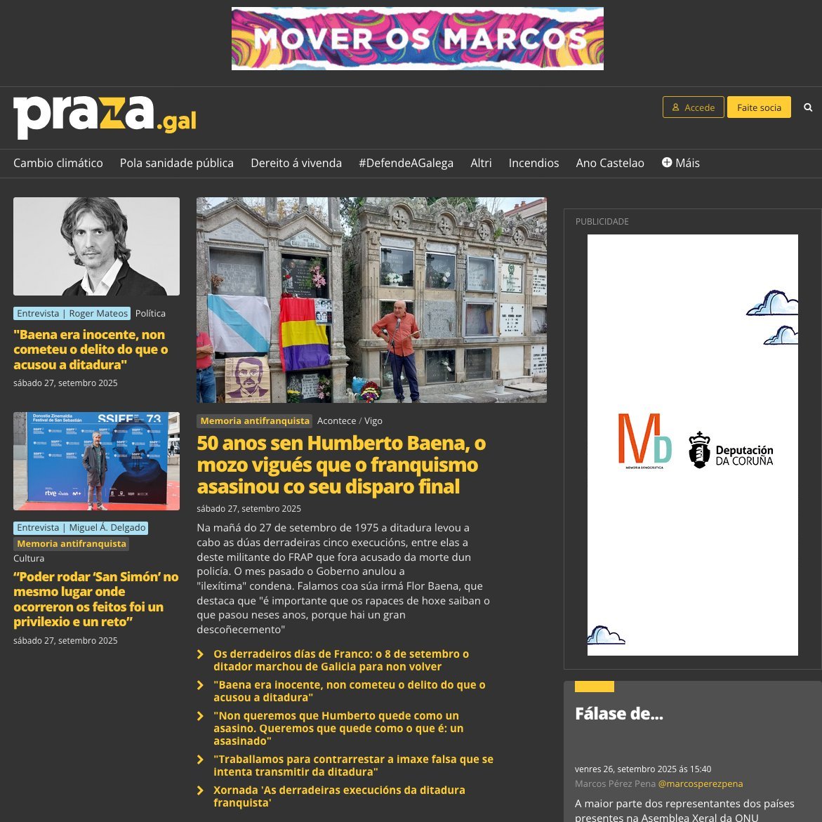 Hoxe, apertura monográfica en <a href="/prazapublica/">Praza Pública</a>. De San Simón ao asasinato de Humberto Baena, memoria do terrorismo no que se baseou a ditadura de principio a fin
praza.gal