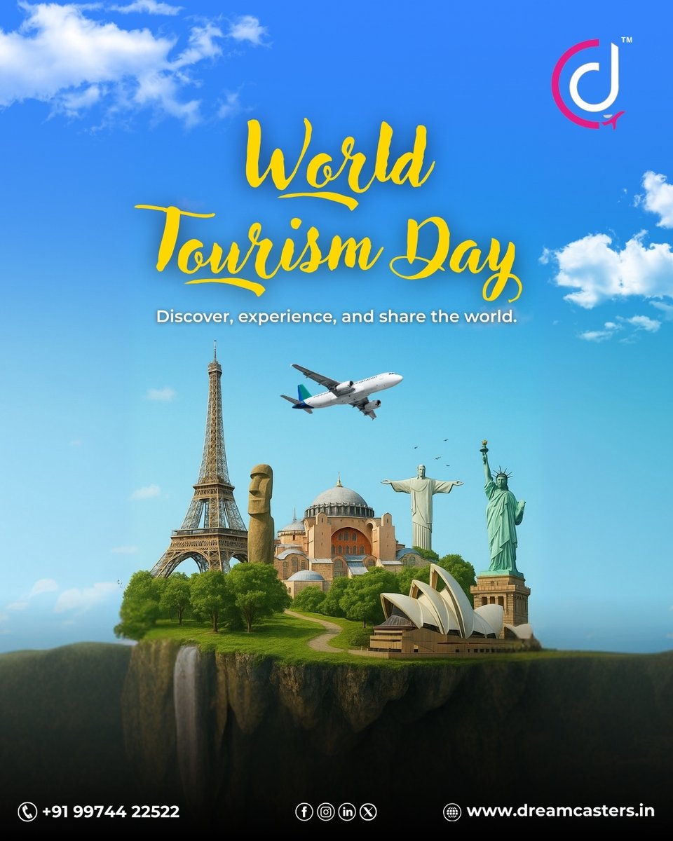 dreamcastersIn's tweet image. Celebrate World Tourism Day 🌍✨ with Dream Casters! Discover new horizons, cultures, and adventures across the globe. #DreamCasters #WorldTourismDay #ExploreTheWorld #GlobalTravel #TravelWithDreamCasters #SustainableTourism #CulturalJourneys #LuxuryGetaways #DiscoverDestinations