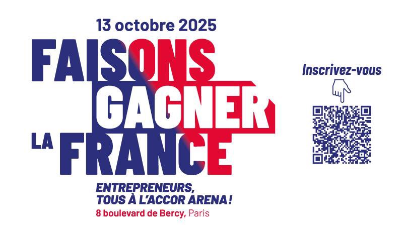 #Mobilisation 
13 octobre
Paris Bercy

Il faut savoir prendre ses responsabilités. La concurrence internationale est acharnée, notre modèle social essoufflé, l’Europe en difficulté. La France peut et doit être un maillon fort.

INSCRIPTIONS ⤵️