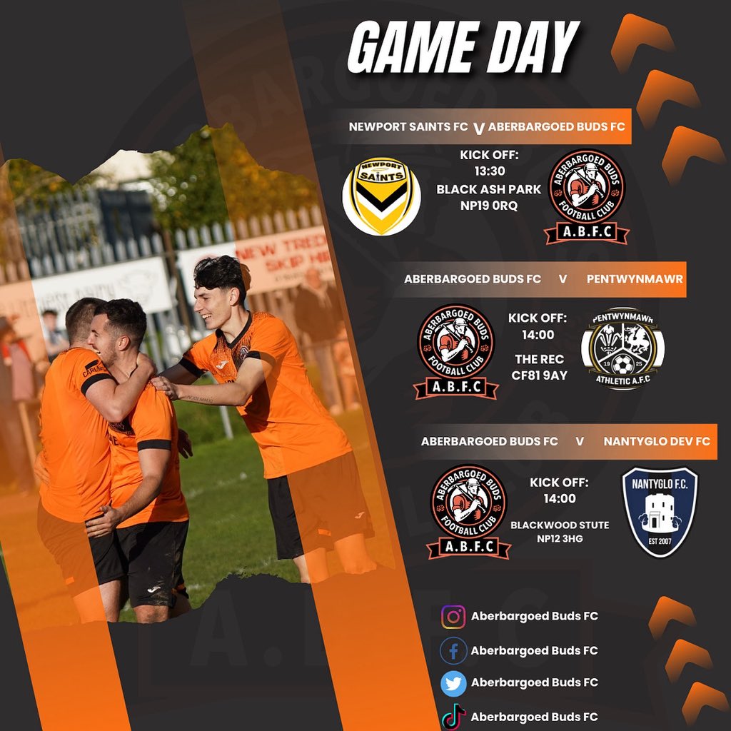 🚨GAMEDAY🚨

The first team are in cup action today as they face Newport Saints in what will be a tough game! 

The second side are at home as they host pentwynmawr fc in what will be another tough test!

The development is also home as they host Nantyglo FC!