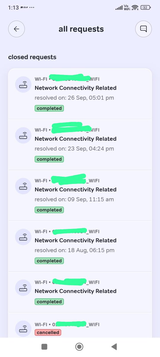 InsaneKit's tweet photo. @Airtel_Presence  Each time you mark complaint as resolved n I don't know whose complaint has been resolved. See the number of times a ticket has been raised and conveniently marked as closed or cancelled by you. No service call or technician visit has happened even once. https://t.co/v67mFp20ti