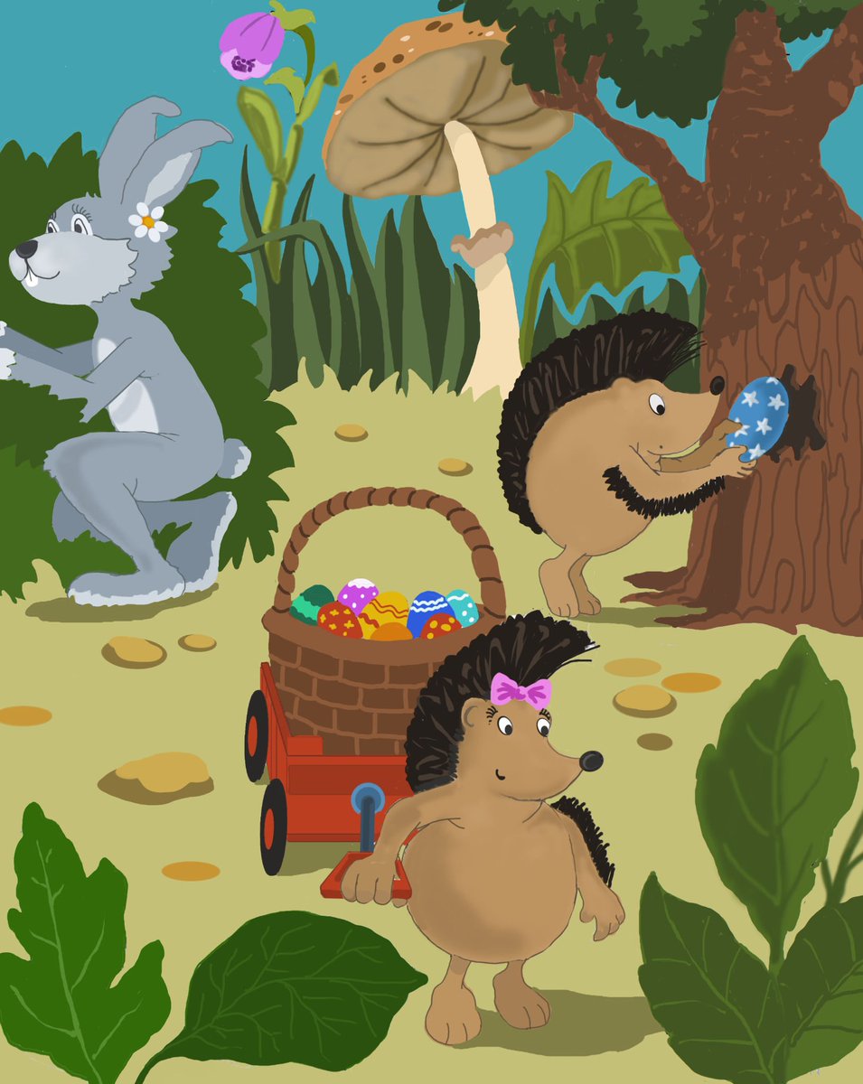 creswelllyn's tweet image. 🥚✨ Hoglets’ Great Egg Hunt update! ✨🥚
The FINAL illustration is done 🎉 and now it’s off to my graphic designer to work their magic. 🐾💛
Publication is early November 2025. Here’s a sneak peek at one of the brilliant illustrations! 🎨❤️
#kidslit #childrensbook