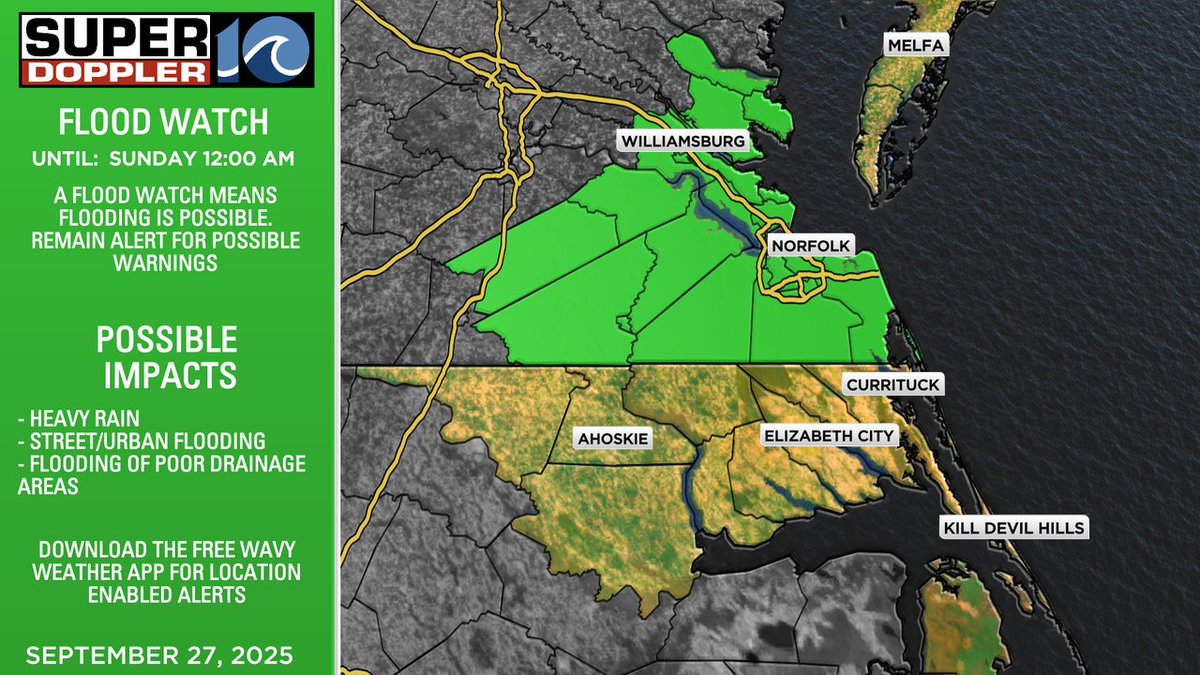 FLOOD WATCH issued for parts of the area. Remain alert for heavy rain and possible flooding. Poor drainage areas and urban areas will have the highest risk to see flooding.