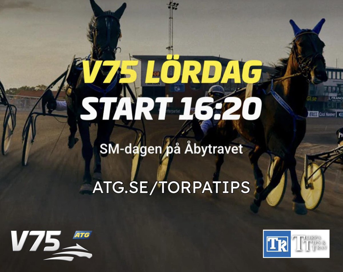 𝐕𝟕𝟓 𝐏𝐀̊ 𝐀̊𝐁𝐘 𝐈 𝐃𝐀𝐆 𝐌𝐄𝐃 𝐒𝐌-𝐅𝐈𝐍𝐀𝐋𝐄𝐑 🤩💰🐴

𝐁𝐫𝐚 𝐭𝐫𝐚𝐯𝐬𝐩𝐨𝐫𝐭 + 𝐡𝐚̈𝐫𝐥𝐢𝐠𝐭 𝐬𝐩𝐞𝐥𝐯𝐚̈𝐫𝐝𝐞 = 𝐤𝐚𝐧𝐨𝐧! ✅

⏰ Spelstopp: 16.20

👉🏻 Här finns ALLA våra andelsspel: atg.se/torpatips/V75_… 👈🏻