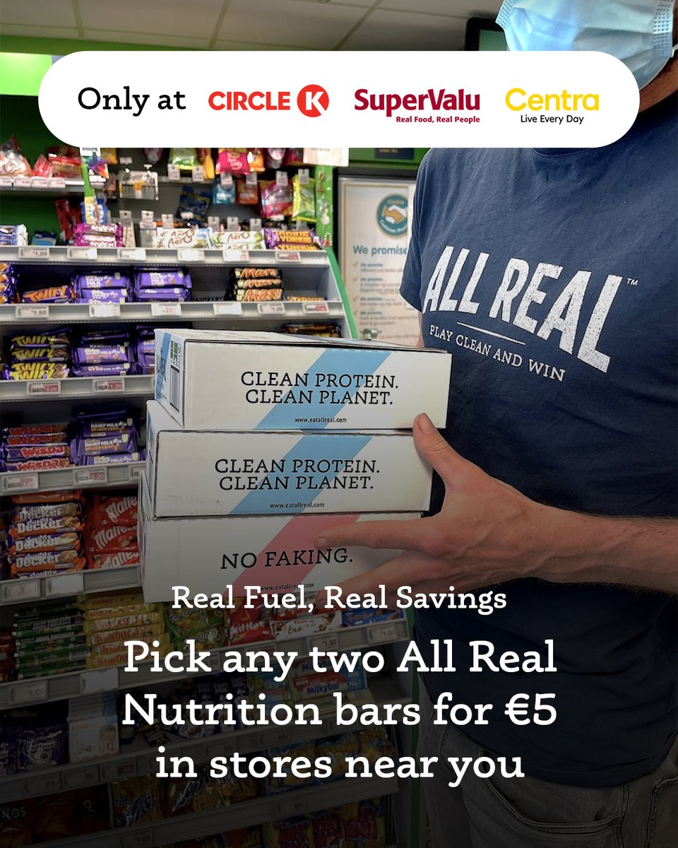 AllRealN's tweet image. Which two All Real Nutrition bars will you pick today? 🍫🥜

Choose any two and pay only €5 in stores across Ireland. Your body will thank you. 🌱

#AllRealNutrition #ProteinOnTheGo #RealFoodFuel #SnackTime