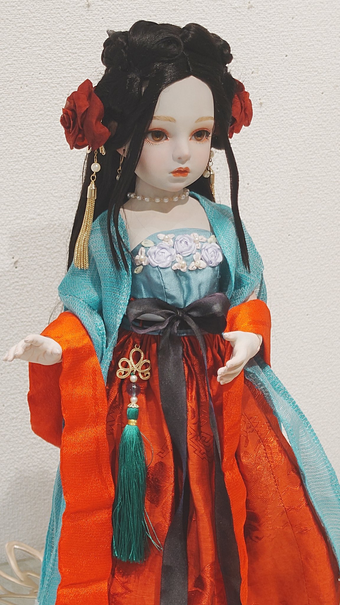 市松人形 松乾斉東光 赤地に花柄の着物 約42cm 市松人形 赤い花柄着物 市松人形 松乾斉東光 赤地に花柄 【