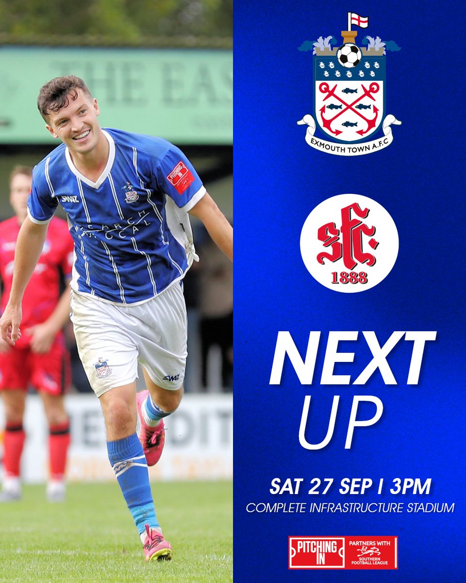 ExmouthTown_FC's tweet image. 𝗜𝗧’𝗦 𝗠𝗔𝗧𝗖𝗛𝗗𝗔𝗬 ⚽️

Join us at the Complete Infrastructure Stadium this afternoon, as we take on @SFC1888!  

⌚️ 3pm KO
🎟️ Adults £10, 065 £8, 16/17 £5, 8-15 £2, U8 &amp;amp; members free, carers free w/paying concession (U16s must be accompanied)

#UTT | @Search4Local