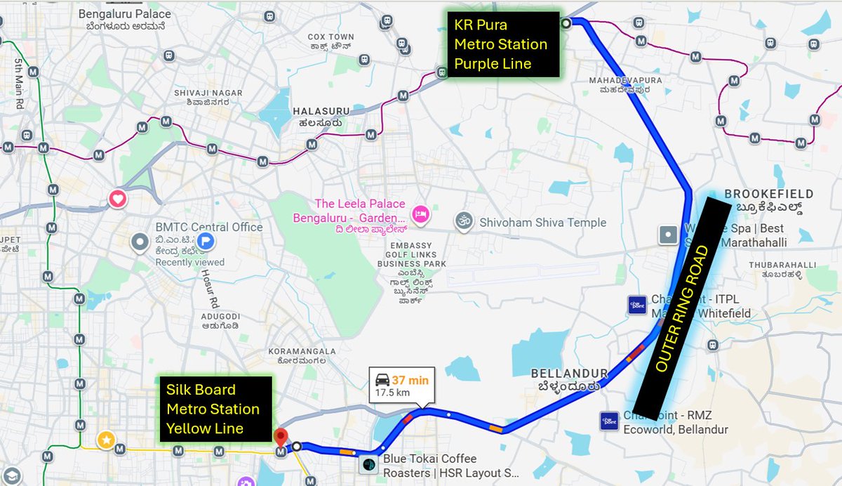 srinualavilli's tweet photo. NICE Road Bus Success shows the way for ORR

One of the biggest stories of Bengaluru public transport in recent times is the stupendous success of NICE Bus Routes by @BMTC_BENGALURU as illustrated by @THBengaluru's @DarshanDevaiahB 

These bus stops are literally at NICE toll booths; not safe or comfortable (exposed to heat & rain) but still thousands of commuters - (that too high income IT folks working in Electronic City) are using these buses. 

Why?
1. Speed -  much faster than regular bus. fewer stops.
2. Frequency  - you will get a bus within 10 minutes.
3. Reliability - no cancellations/changes due to traffic 
4. Safer than driving. No driving stress. Costs less.

What's the moral of the story?

The BMTC network is quite strong and reaches all corners of the city, even beyond the city. But the buses bear the brunt of traffic congestion, leading to trip cancellations, incomplete trips; making them slow & less reliable. Bus is solving the congestion by delivering 46 lakh trips a day, but bogged down by personal vehicles (2000 new coming in every day)

It's not just NICE Bus, the BMTC Express Bus Services "Vegadoota" are also a big hit - limited stops, long routes is attracting lot of commuters to bus.

If we want more people to CHOOSE bus instead of their personal vehicles, we need to give SPEED and FREQUENCY to make bus more reliable & desirable.

This is why we need to bring back the *Bus Priority Lane on ORR*.  ORR already has really high frequency of buses.  Every day BMTC runs a whopping 3360 trips on the ORR with 1533 of them being AC buses! So many buses but they have zero advantage over personal vehicles and often further slowed down by restrictions. 

Lot of IT folks use bus even though they have cars and bikes to avoid driving and to reduce congestion as a social responsibility, these numbers need to double. Unless the number of people going to tech parks in personal vehiles reduces, there is no hope.

While we await Blue line metro on ORR (12-18 months away), we must leverage the excellent opportunity that emerged now with Metro lines at both ends of ORR (Purple Line at KR Pura and Yellow Line at Silk Board).  

A large number of commuters that currently use personal vehicles will find it convenient to switch to  Metro + Bus Priority Lane as their commute will become shorter and they can contribute to city's decongestion efforts.

@shalinirajnish @GBAChiefComm  @Jointcptraffic @BMTC_BENGALURU @OfficialBMRCL  @CPBlr @GBA_office @PriyankKharge @ITBTGoK  @kiranshaw  @rk_misra @dp_satish @TVMohandasPai @ChristinMP_ @Suchithkidiyoor @0RRCA @prashanthp @ravichandar @NammaBengaluroo @WFRising @kdevforum @SaveSarjapur @FriendsofBMTC @DULTBangalore