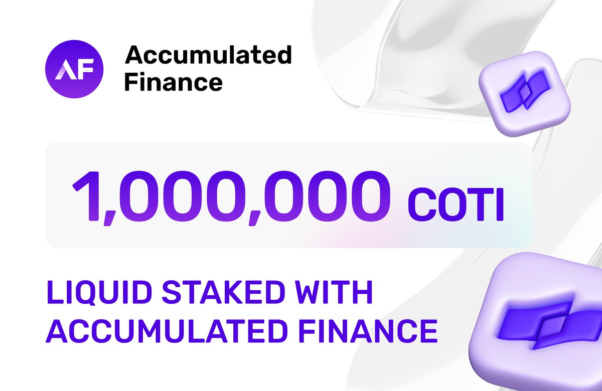 1,000,000 $COTI liquid staked with <a href="/AccumulatedFi/">Accumulated Finance</a> within 3 days of launch 🚀 
Stake $COTI with up to 50x leverage:
➡️ accumulated.finance/stake/coti