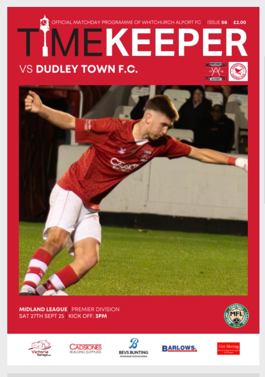 alportfc's tweet photo. ISSUE 8 OF THE TIME KEEPER PROGRAMME🔴⚪️

Don’t forget to pick up issue 8 of our match day programme, printed by our partners @MatchdayPro  at our game against @DudleyTownFC at the @GetMovingEstate Stadium this afternoon, and today it’s all about Billy West, one of our fan favourites, and one of the most likeable lads you’ll ever meet #WeAreAlport🔴⚪️