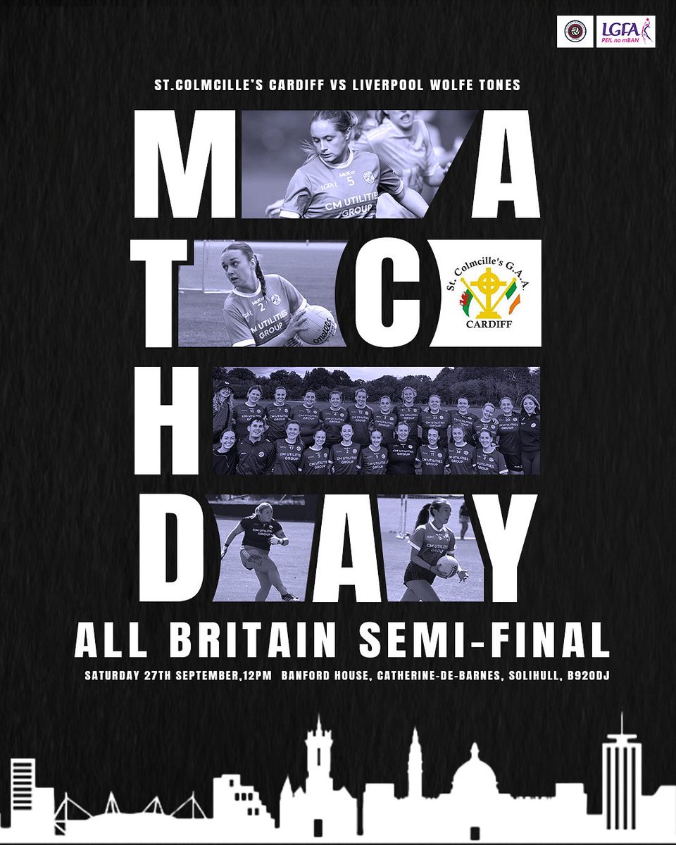 It’s GAME DAY! Good luck to all the ladies and management in their All Britain Semi Final 🙌🏻

St Colmcille’s Cardiff vs Liverpool Wolfe Tones 
⏰Saturday 27th September, 12pm
📍Banford House, Catherine-de-Barnes Lane, Catherine-de-Barnes, Solihull, B92ODJ