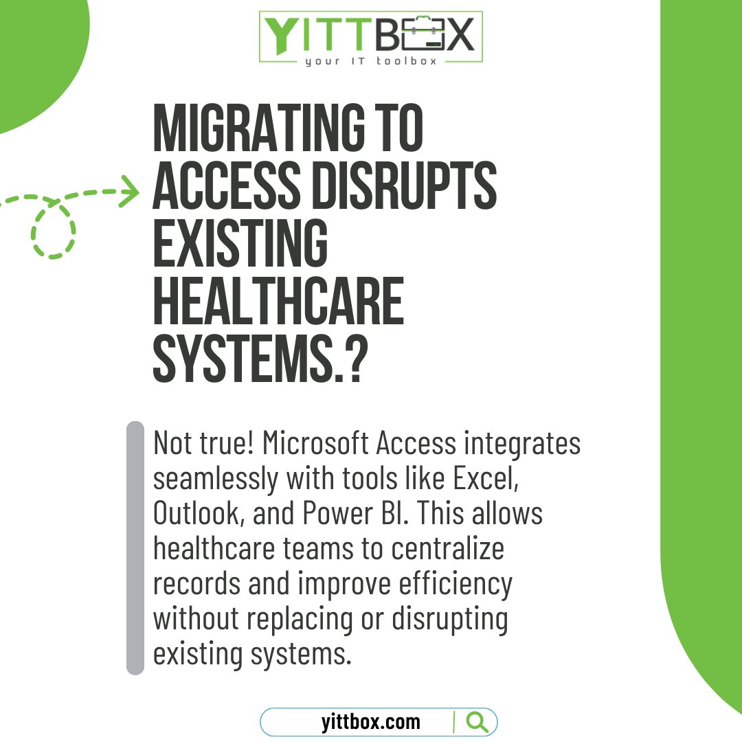 yittbox's tweet image. Think migrating to Microsoft Access disrupts healthcare systems?🚫 Not true

#MicrosoftAccess #HealthcareIT #HealthTech #HealthcareInnovation #DataManagement #MedicalData #HealthcareSolutions #HealthInformatics #DataIntegration #HospitalManagement #WorkflowAutomation