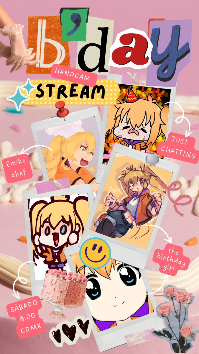 ¡ES MI CUMPLE! Te invito a mi fiesta  a las 8:00 pm cdmx en T witch. Estaré usando una handcam para decorar mi pastelito, platicar con ustedes y jugar un rato en comunidad✨🍾🪩🥳 ¡nos vemos en unas horaaaaas!