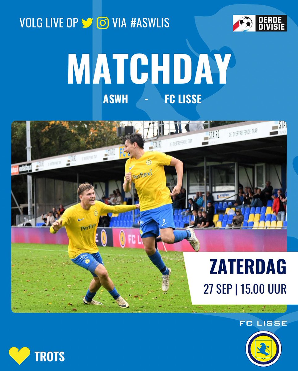 ⚽️ MATCHDAY | ⚪️⚫️ ⚔️ 🟡🔵 | #aswLIS <a href="/vv_ASWH/">ASWH</a> 

🎙️ Verslag van de wedstrijd te beluisteren bij <a href="/omroepbo/">Bollenstreek Omroep</a> met onze Jankees Faas 🎙️