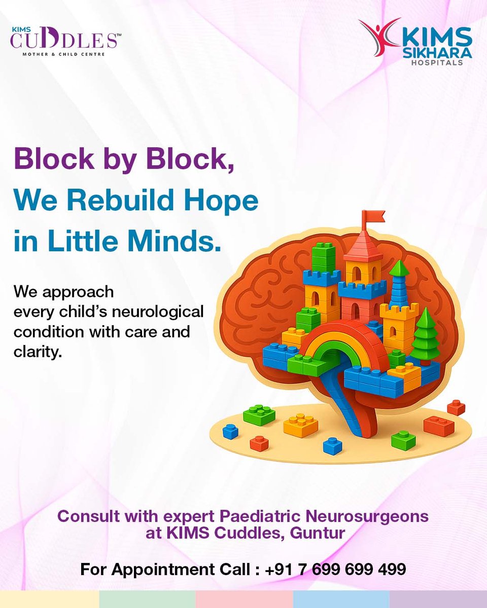 KimsSikhara's tweet image. Consult our expert paediatric neurosurgeons at KIMS SIKHARA Hospitals, Guntur today!  Your child's health is our priority and our specialised team is here to provide the best care and treatment. 

#KIMSCuddles #KIMSSIKHARA #PaediatricNeurosurgery #ChildHealth #Guntur