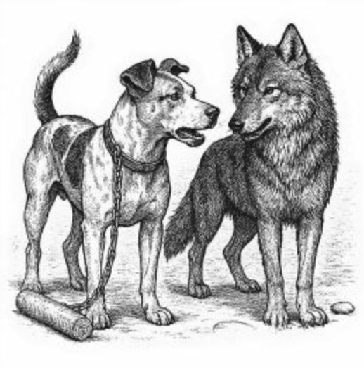 The wolf looked at the dog sharply and asked:
“Cousin, what do you think of people?”

The dog lowered his eyes. His voice was quiet, exhausted:
“When they want to humiliate someone... they call them a dog.”

The wolf raised his eyebrows in surprise:
“You hurt their children?”