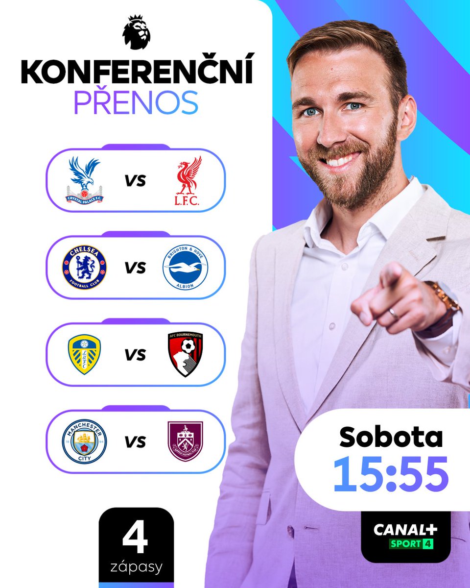 Čtyři zápasy + jeden čas = pořádná porce fotbalové zábavy! ⚽️☄️

Konferenční přenos pod taktovkou <a href="/martin_minha/">Martin Minha</a>  sledujte od 15:55 na CANAL+ Sport 4 🖤💚