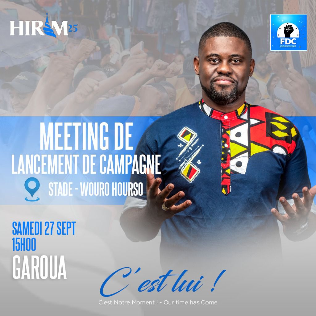 KendoArsne1's tweet photo. [ 𝐋𝐄 𝐆𝐑𝐀𝐍𝐃 𝐑𝐄𝐍𝐃𝐄𝐙-𝐕𝐎𝐔𝐒 𝐄𝐒𝐓 𝐀𝐑𝐑𝐈𝐕𝐄́ ] 

Hiram Samuel Iyodi vous donne rendez-vous pour le meeting de lancement de sa campagne présidentielle 

📍 Stade Wouro Hourso – Garoua
⏰ 15h00

🫵🏾 Ensemble, écrivons une nouvelle page de l’histoire.

#Hiram2025 https://t.co/boLBflgZtB