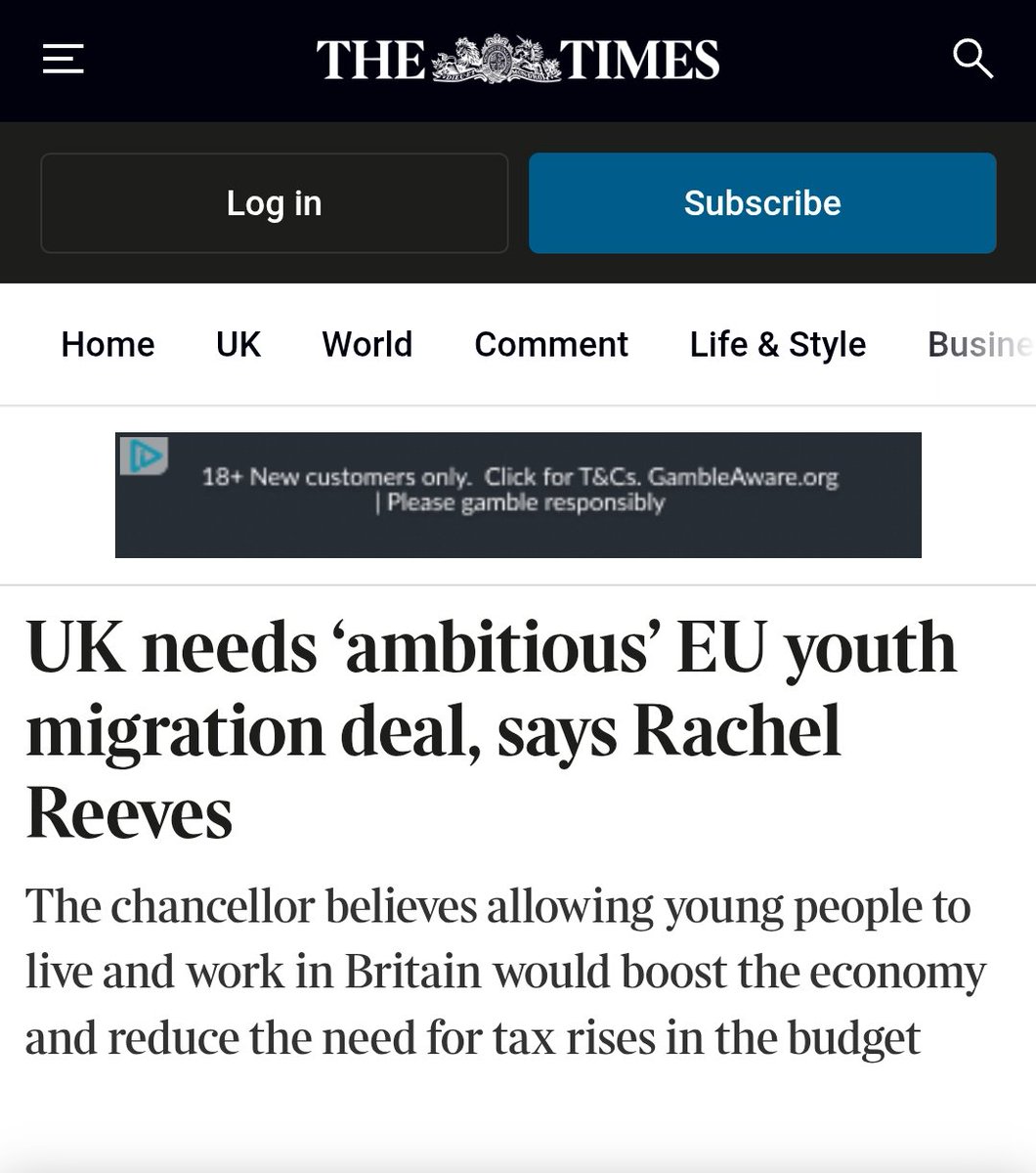 Amazing isn't it.

EU officials about a week ago told the UK government that they had to accept a youth mobility scheme or else.

This weekend, Rachel from accounts magically decides that youth mobility with the EU would be a good thing.

Least we now know who is running the UK.