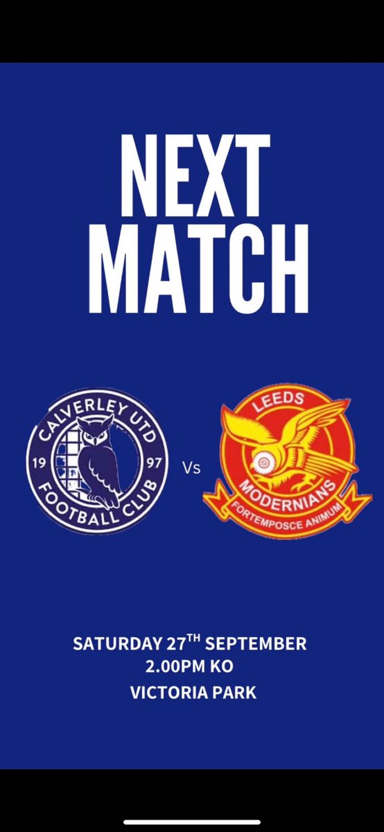 Hodgson Cup fixture at home against <a href="/LeedsMods/">Leeds Modernians FC</a> IV 2pm kick off <a href="/CalverleyCC/">Calverley CC</a> is open for refreshments <a href="/CalverleyUnited/">Calverley United Juniors FC</a> <a href="/OfficialYAL/">Yorkshire Amateur Association Football League</a>