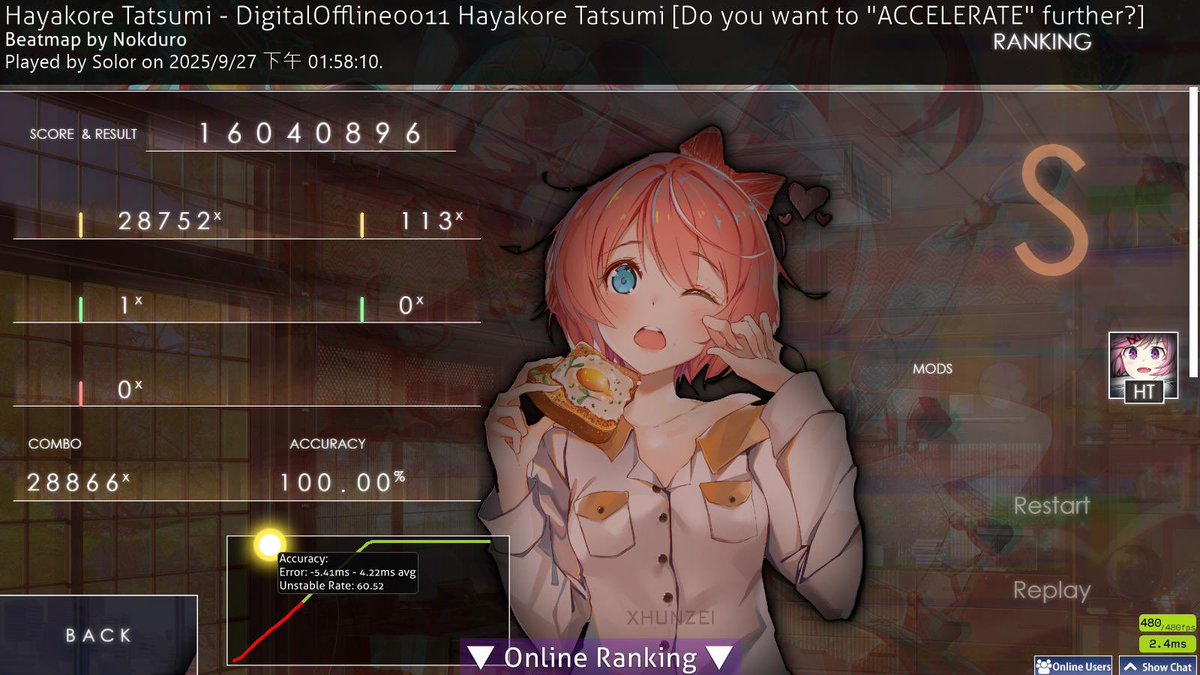 DigitalOffline0011 Hayakore Tatsumi
First ever HT FC (1x100)

(And first ever 100% S rank in taiko ig)